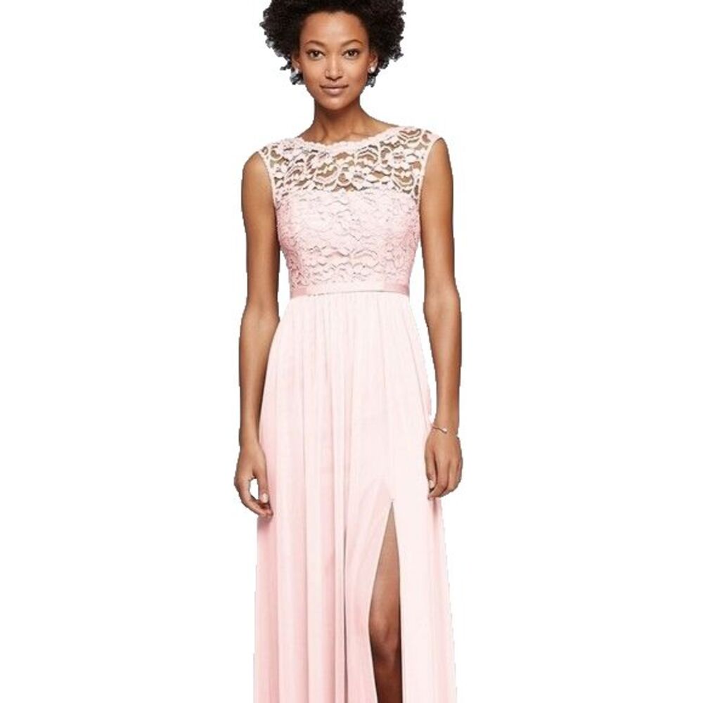 David's Bridal Ven Style Petal Pink Long Lace Mesh Cap Dress Sz 6 Formal NWT ***